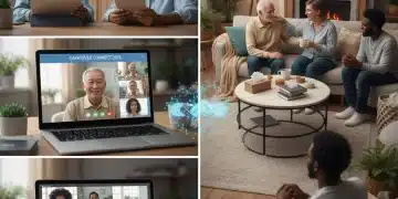 Diverse caregivers engaging in both virtual and in-person support group settings.