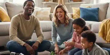 Happy family enjoying board game during digital detox