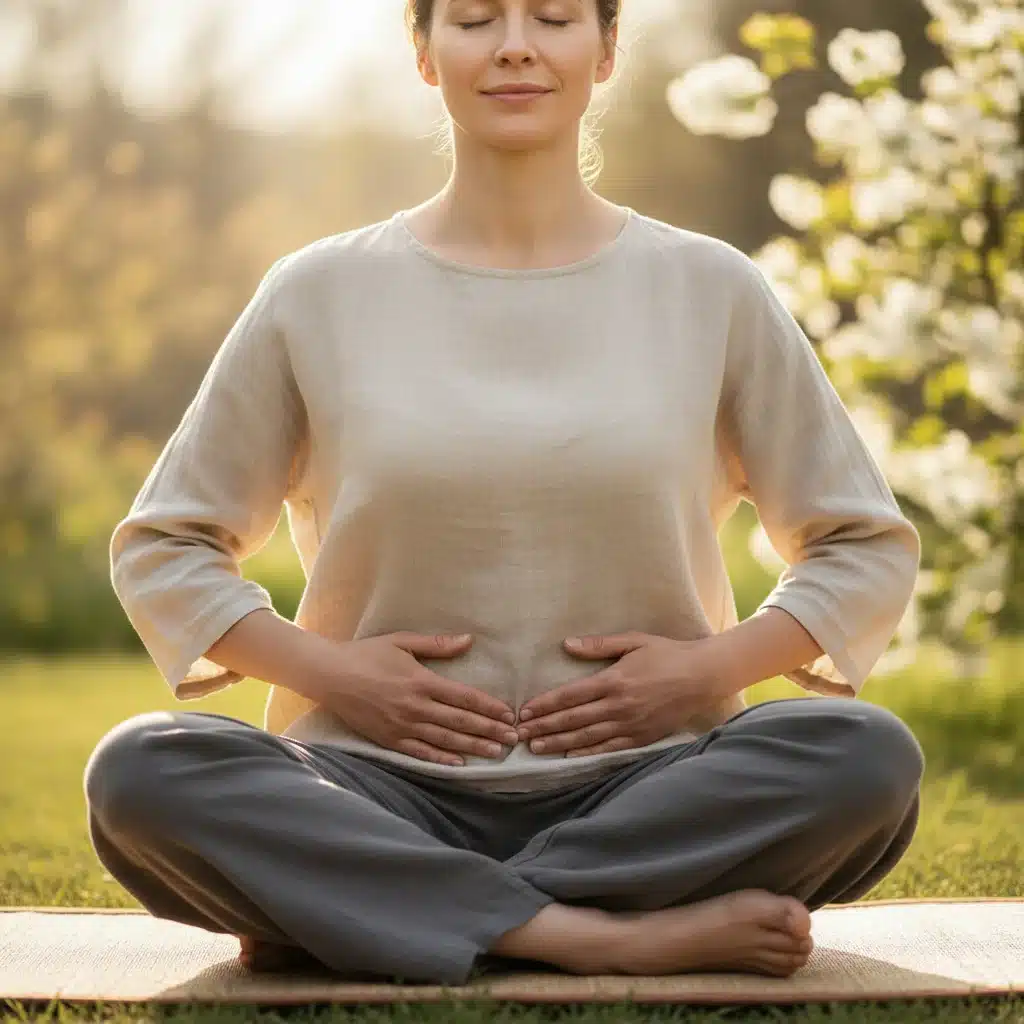 Individual practicing mindful breathing for anxiety relief, focusing on breath.