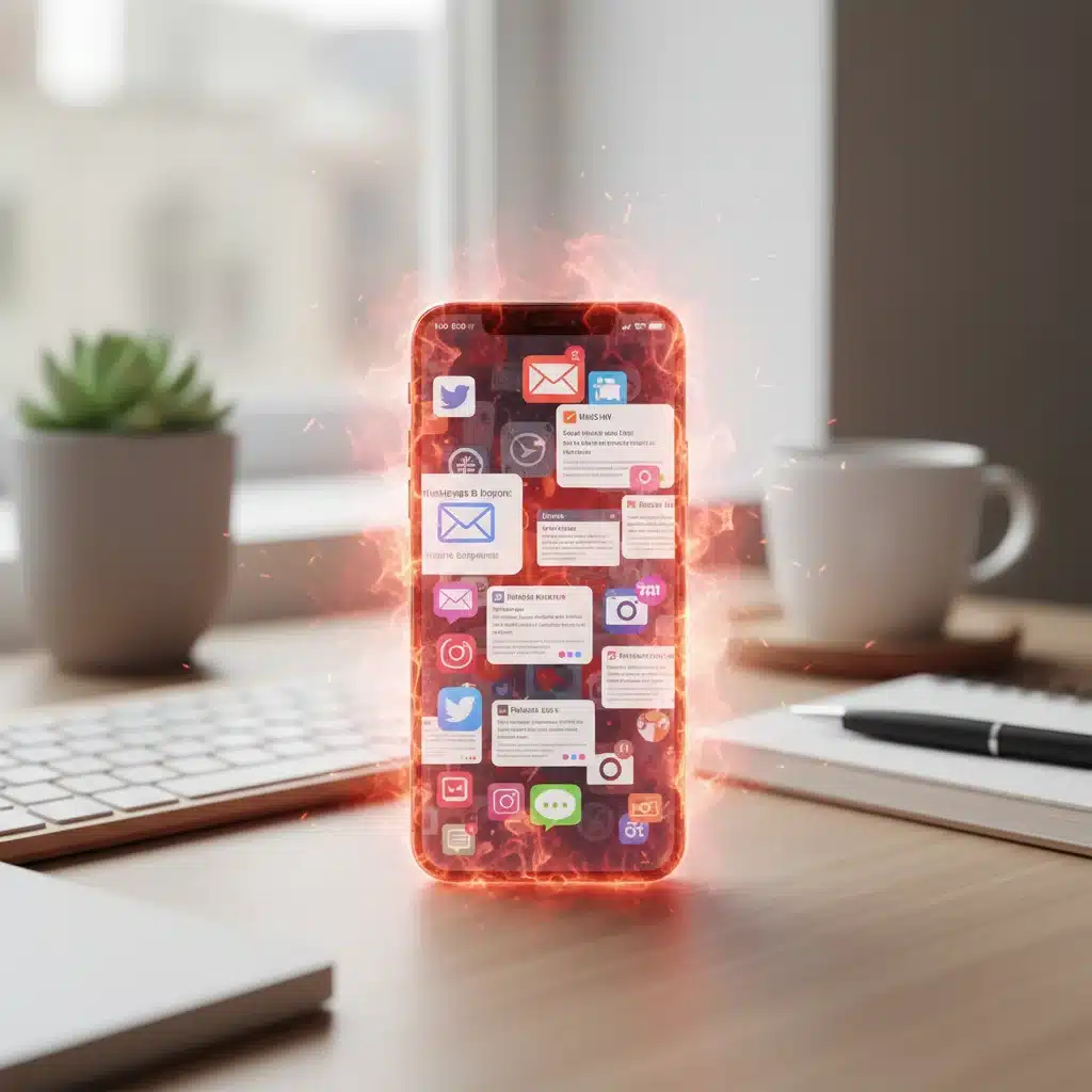 Smartphone screen with numerous notifications, indicating digital overload and constant demands.