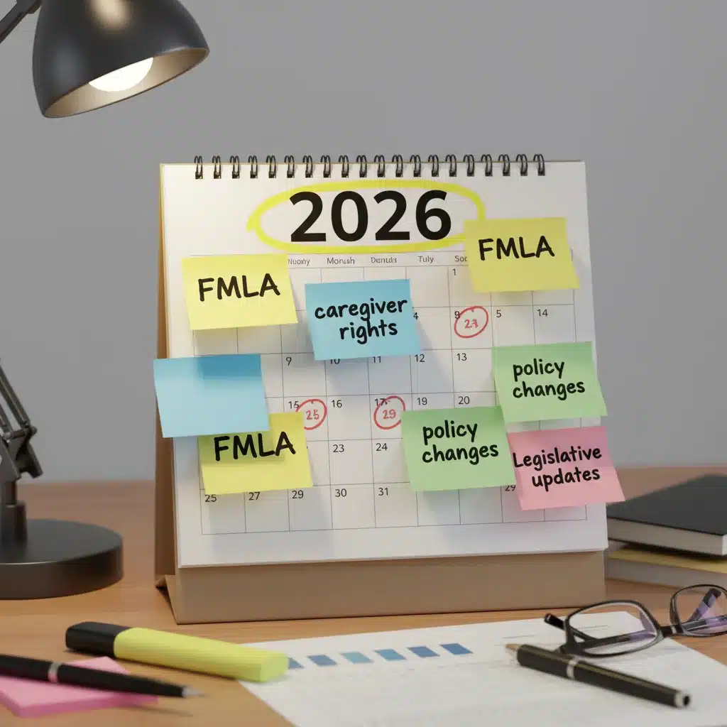 Calendar highlighting 2026 with FMLA policy notes