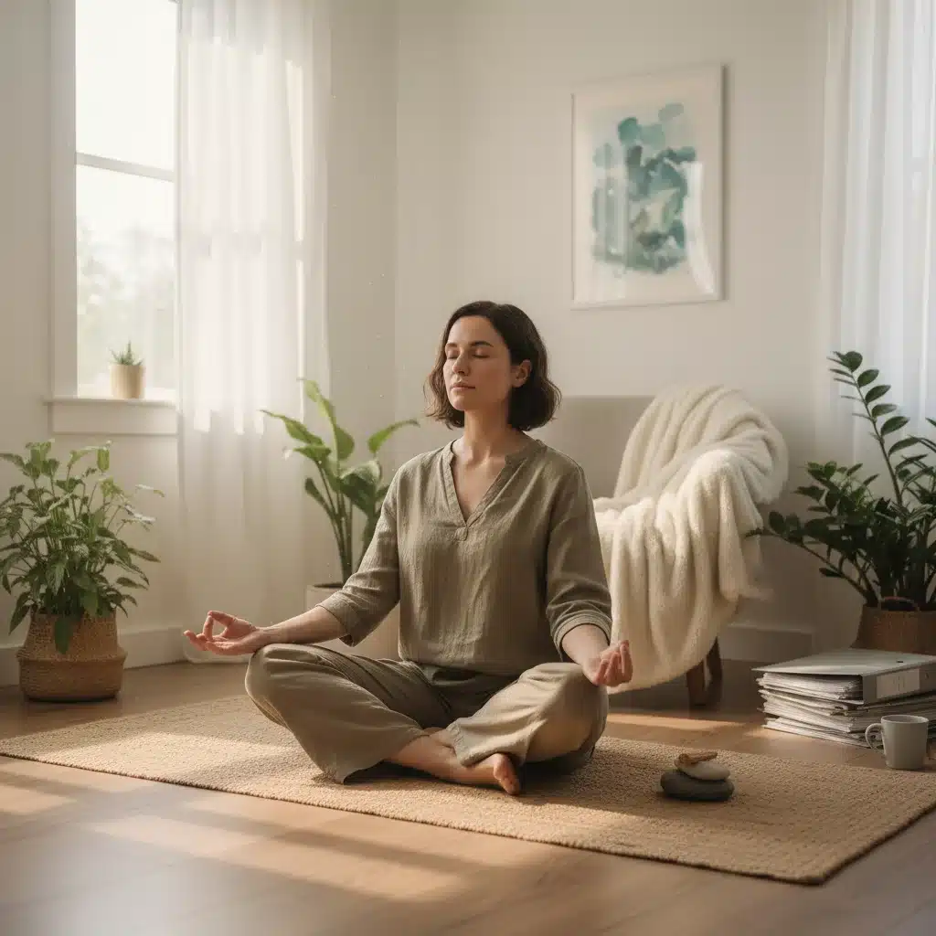Caregiver engaging in mindful meditation for self-care and stress reduction