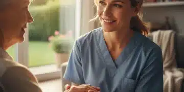 Compassionate caregiver supporting an elderly individual, symbolizing hope and care