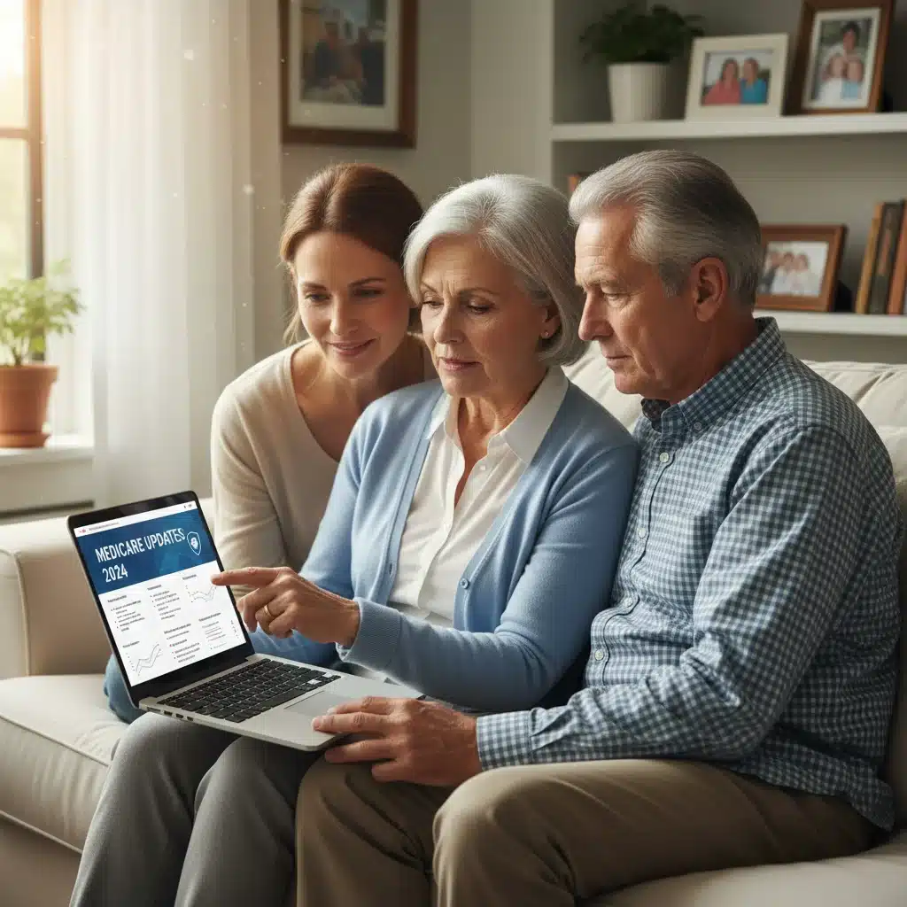 Family discussing 2026 Medicare changes on a laptop, highlighting caregiver support.
