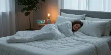 Peaceful bedroom scene with a sleeping person and soft lighting, symbolizing restful sleep.