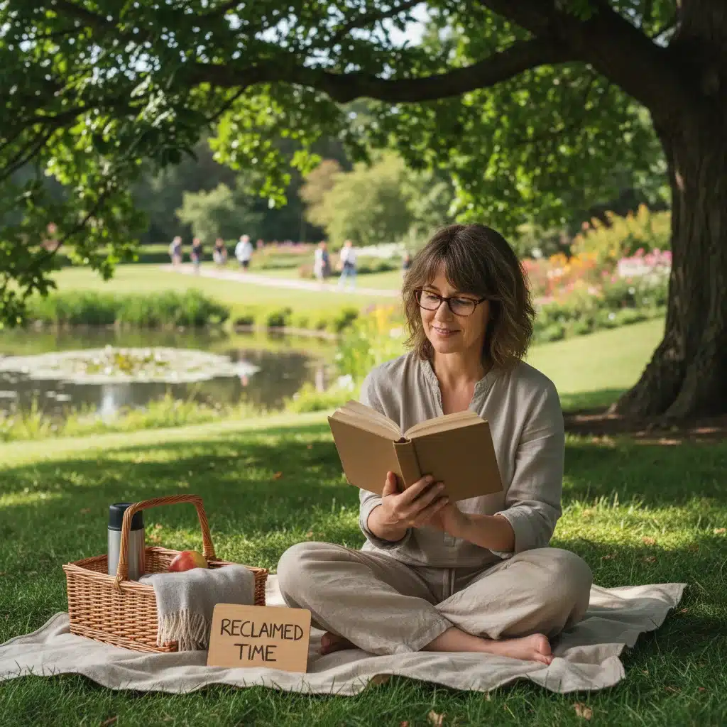 Caregiver enjoying peaceful outdoor time, free from digital distractions