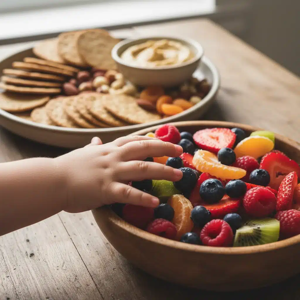 Child enjoying healthy plant-based snacks and fruits