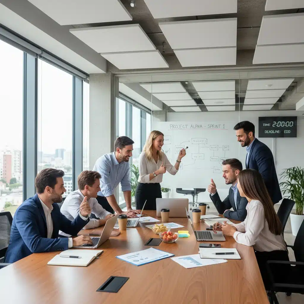 Productive team collaborating in an office, demonstrating efficiency in a 4-day workweek model.