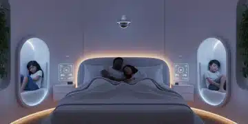 Family sleeping soundly with advanced sleep technology in a modern bedroom.