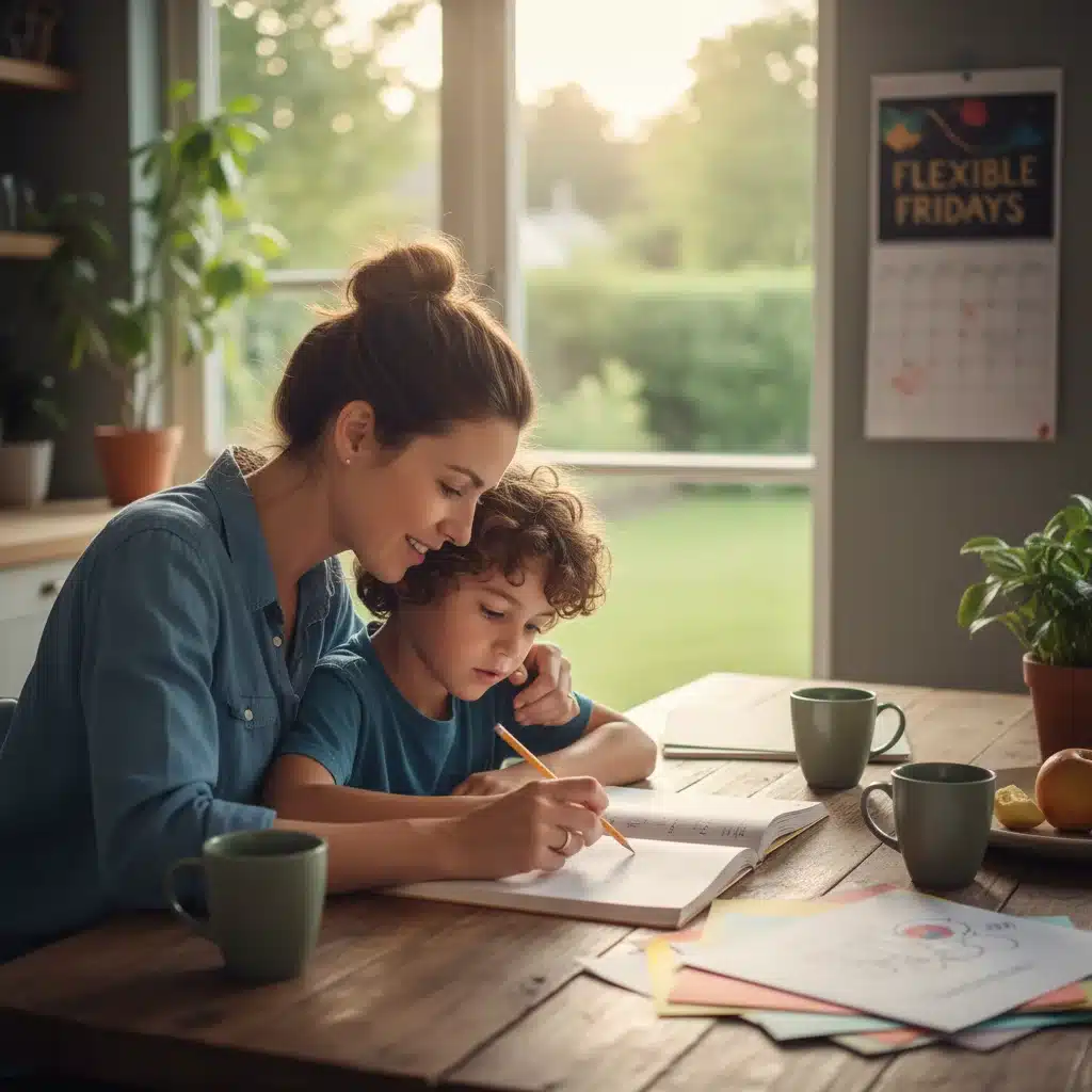 Parent assisting child with homework, reflecting improved family engagement from reduced work hours.
