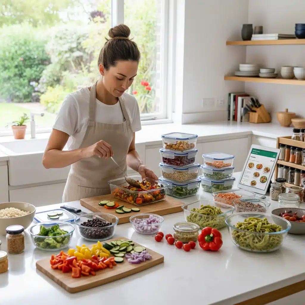Parent meal prepping plant-based meals for the week